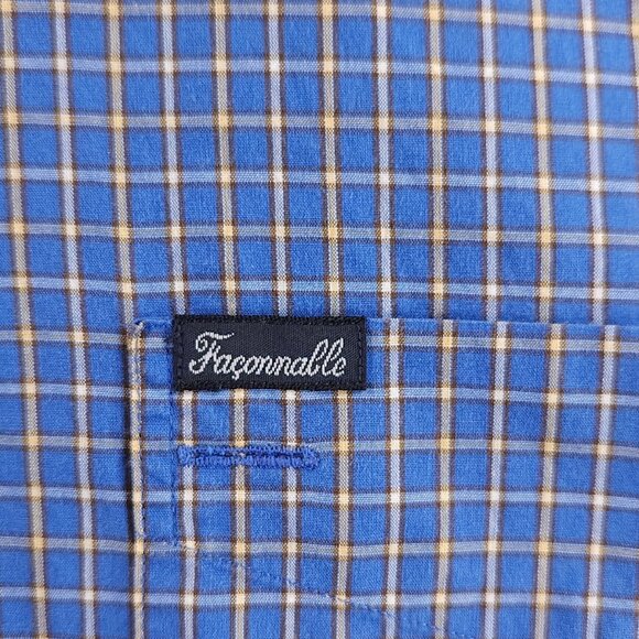 Faconnable Button-Down Cotton Check Blue XL Shirt Mens Pocket Long Sleeve Adult - Picture 3 of 13